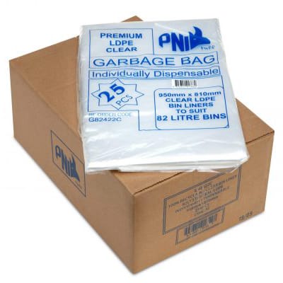 82 Litre Natural LDPE Bin Liners 250/Carton