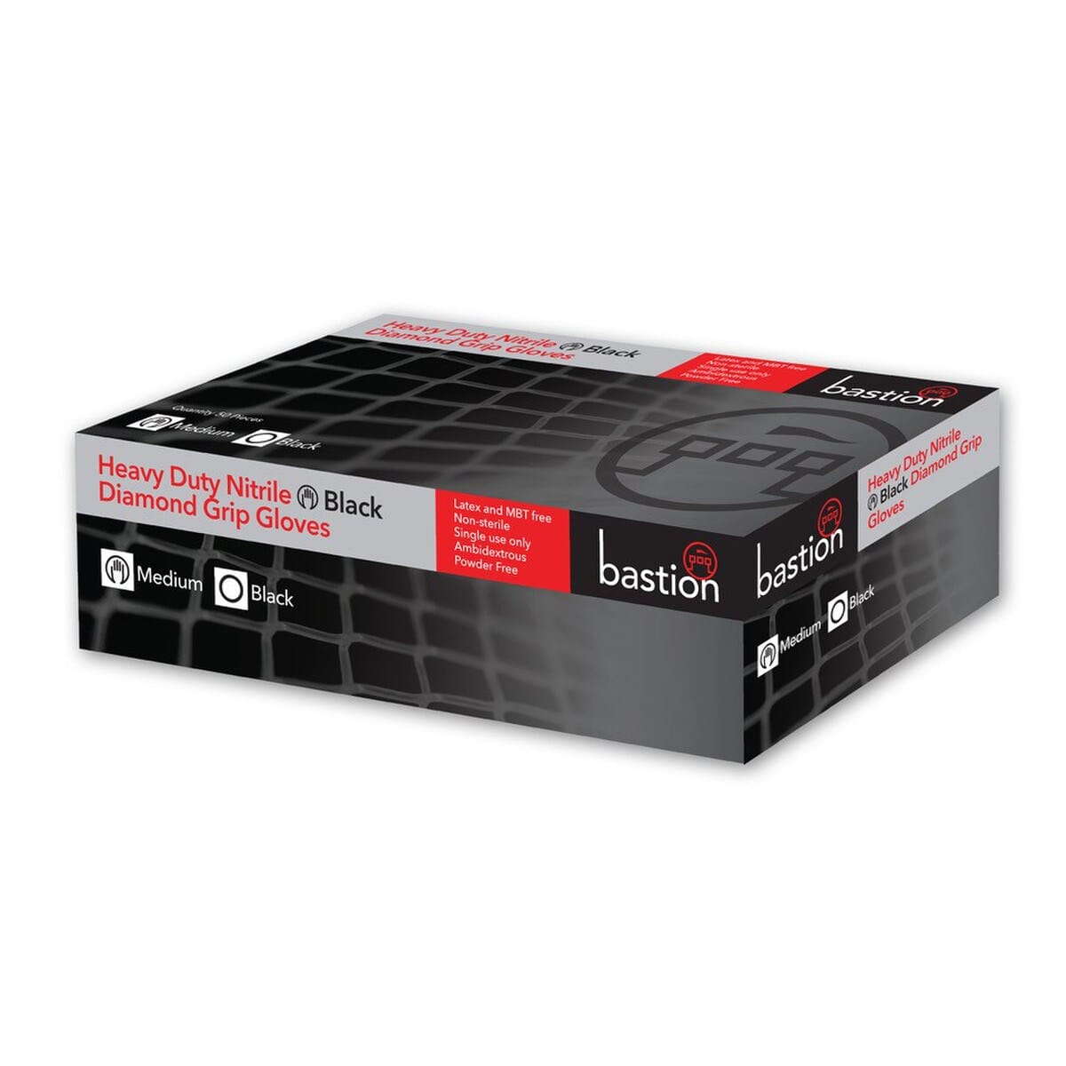 Bastion Gloves Diamond Grip Nitrile Black 50/Box